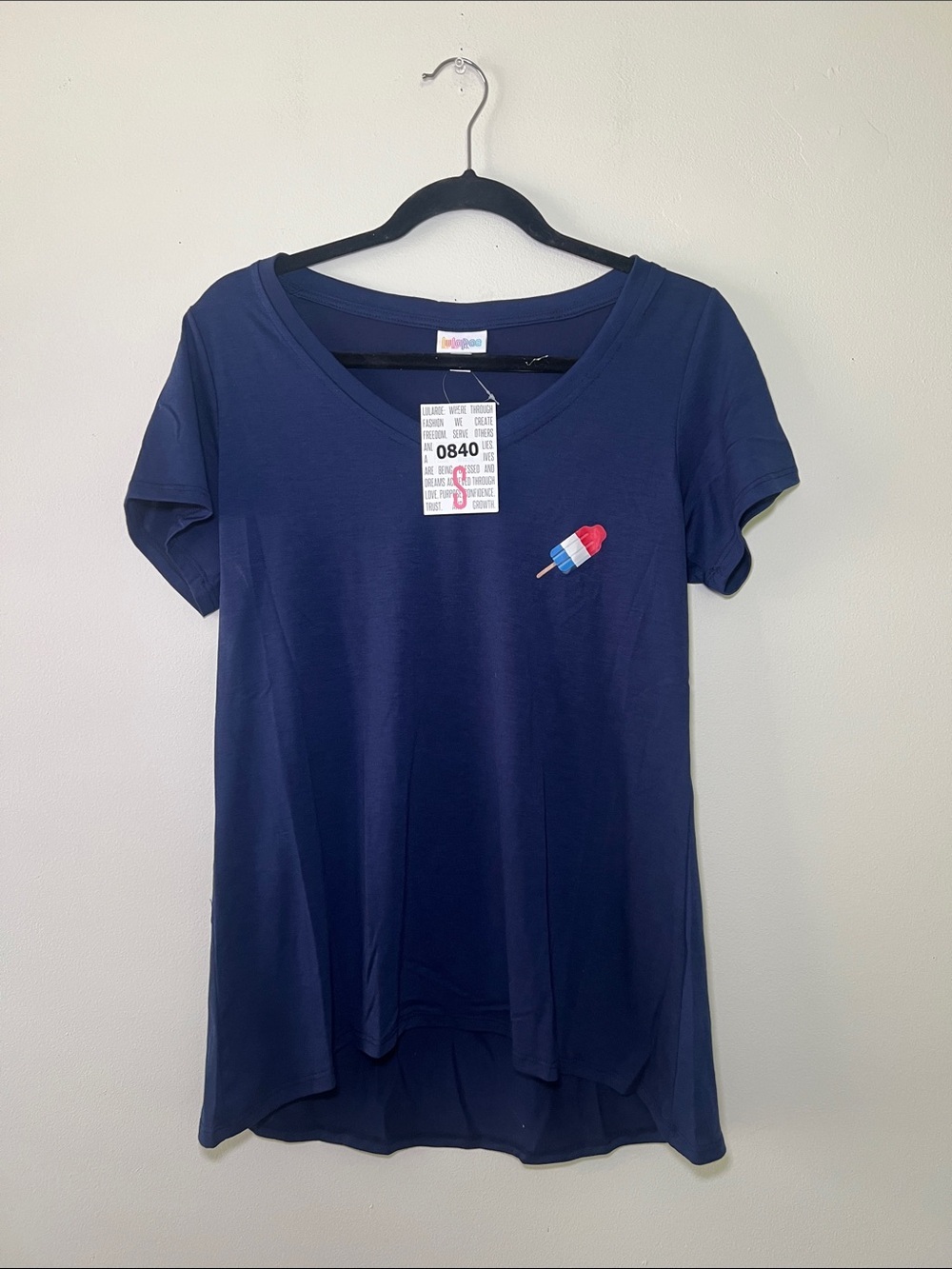 LuLaRoe Christy T Navy V-Neck with Red, White, and Blue Popsicle